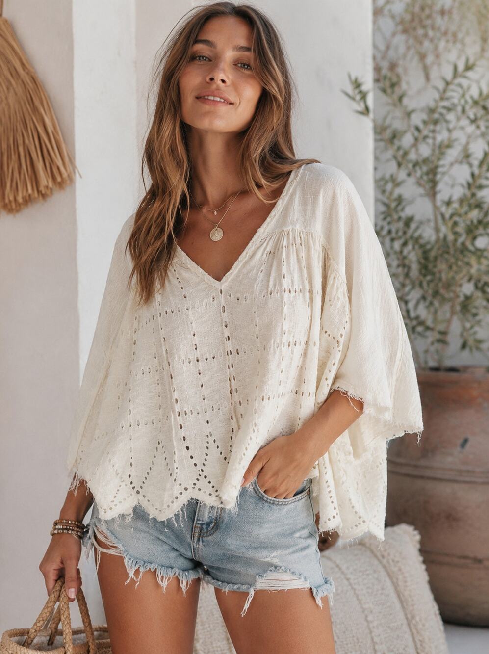 Free People SZ XS Summer Lovin' Linen Cotton Blend V Neck Blouse BOHO OB475310